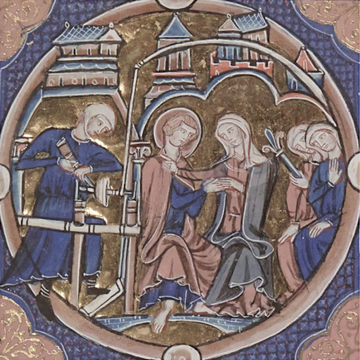Historia del torno P2 torno de pedal y pertiga flexible biblia de san luis