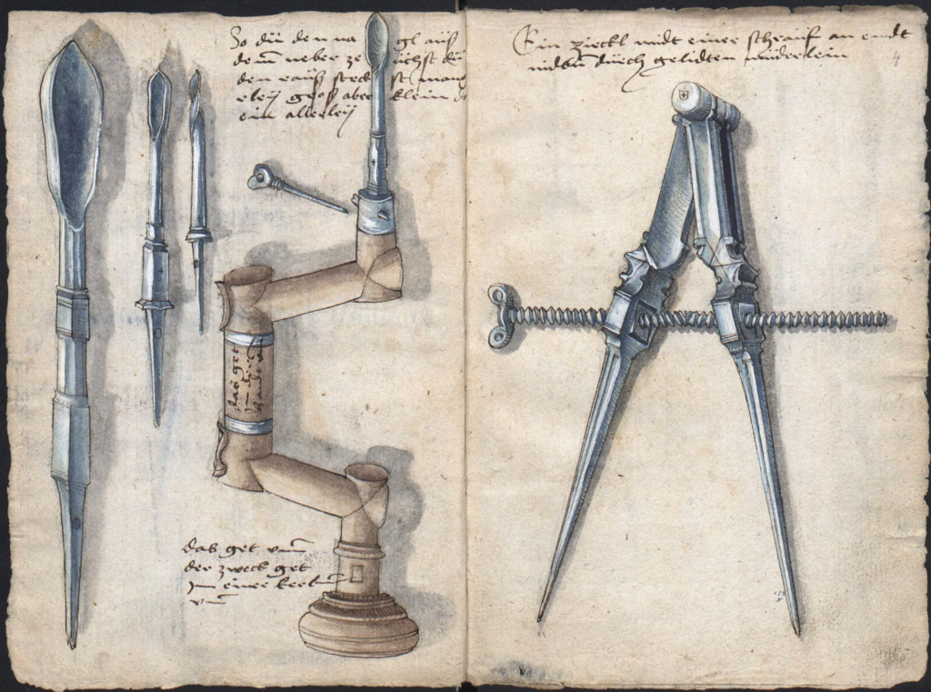 codex loeffelholz f 3v & 4r drills and compass
